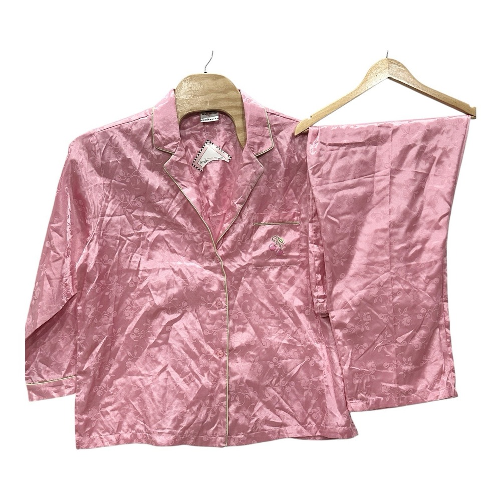 Mary Engelbreit Dream Wear XXL Womens Pajamas Two Piece Pink Satin AO Cherries